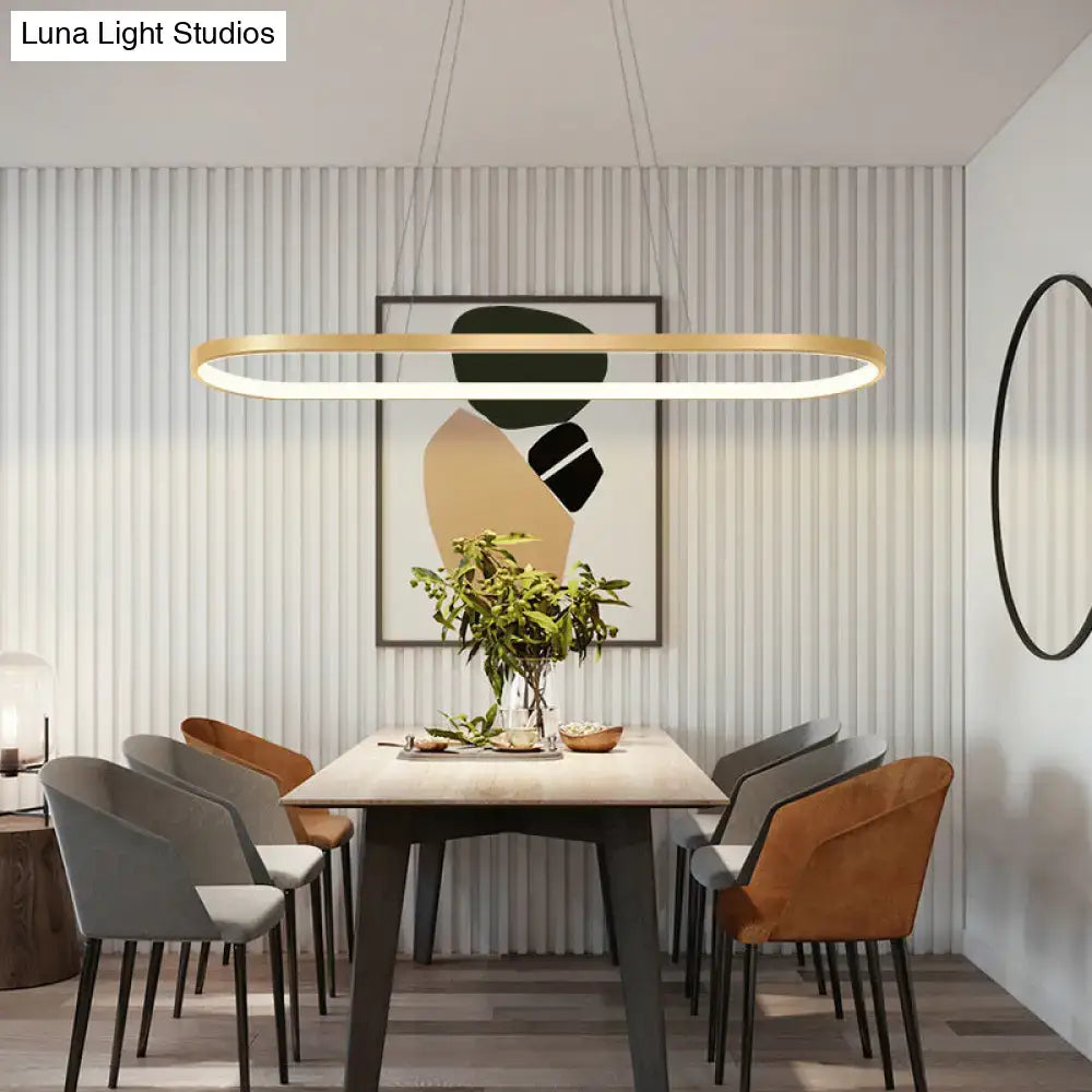 DecorBites™ Minimalist LED Gold Plated Pendant Light Fixture for Table - Metal Oblong Design