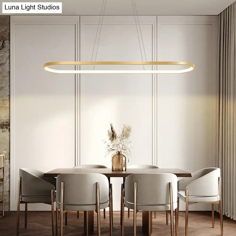 DecorBites™ Minimalist LED Gold Plated Pendant Light Fixture for Table - Metal Oblong Design