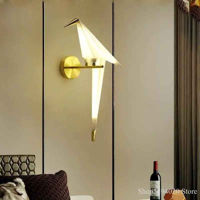 Modern gold origami bird led wall lamp for bedroom living room