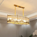 DecorBites™ Modern Oval Crystal Rod Island Pendant Lamp with Gold Carved Mountain Pattern