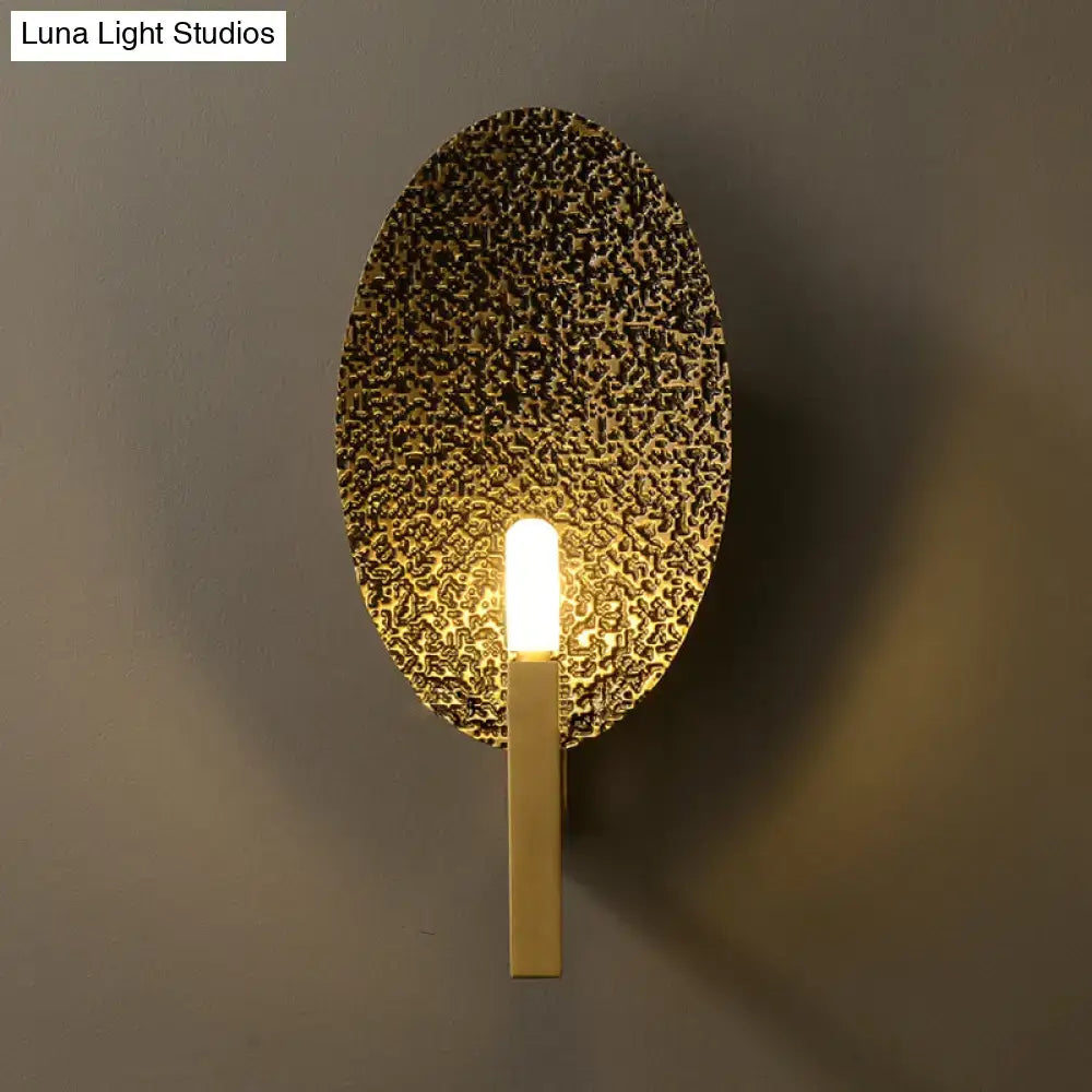 Modern gold oval metal wall sconce bedroom speckled glass light
