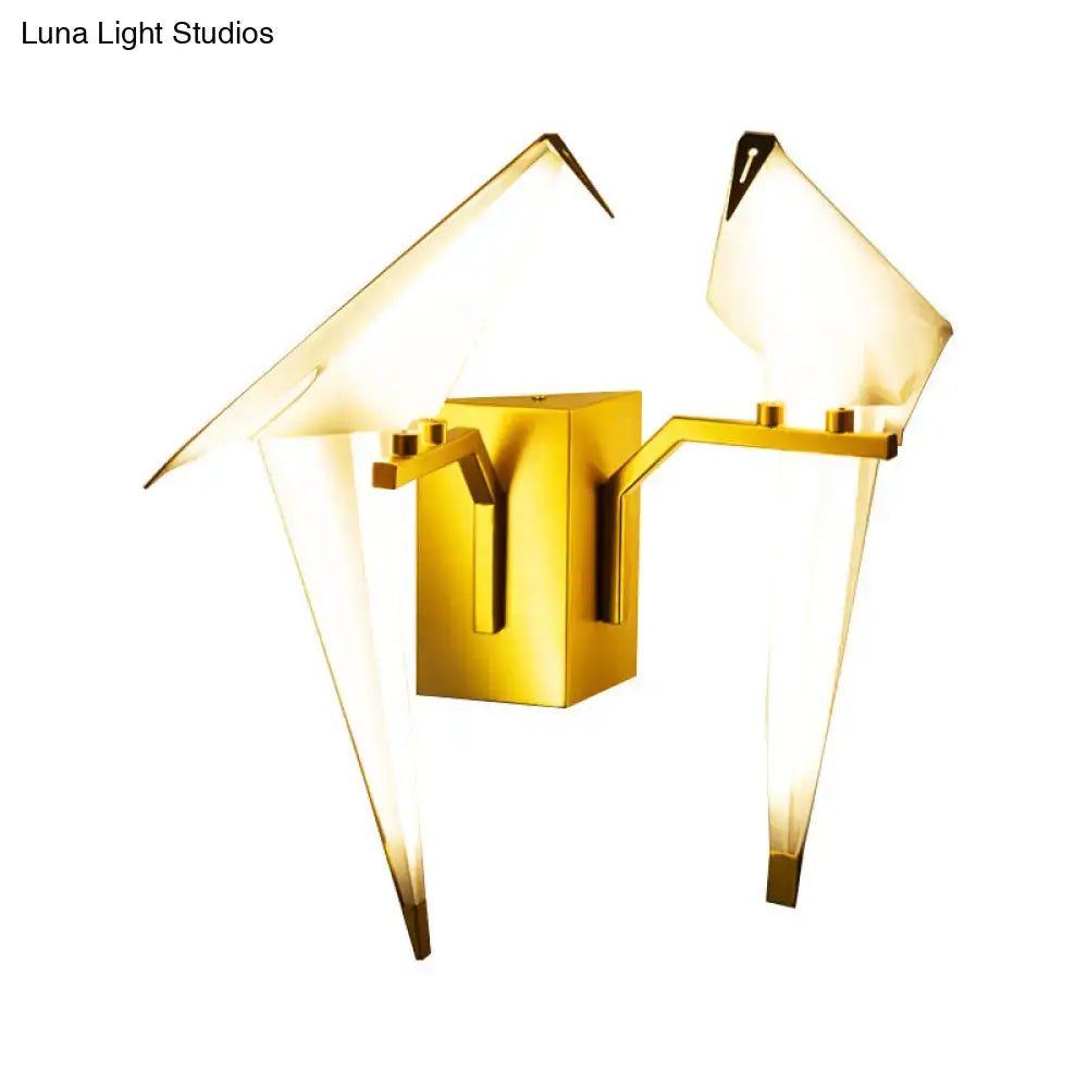 Modern gold paper crane dining room sconce birdie plastic shade