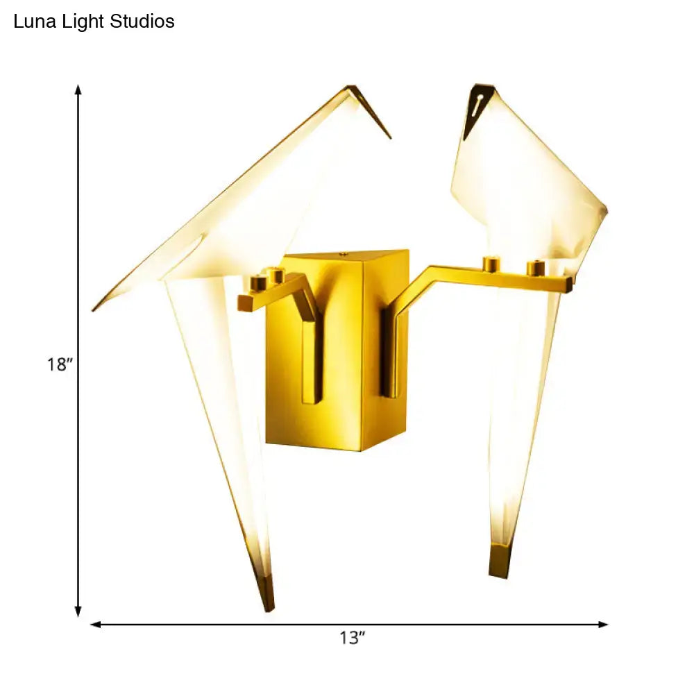 Modern gold paper crane dining room sconce birdie plastic shade