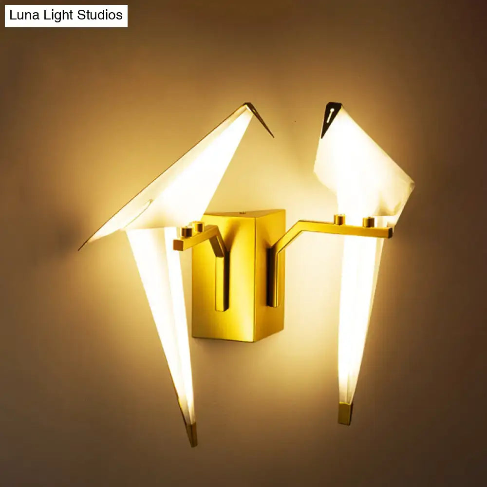 Modern gold paper crane dining room sconce birdie plastic shade