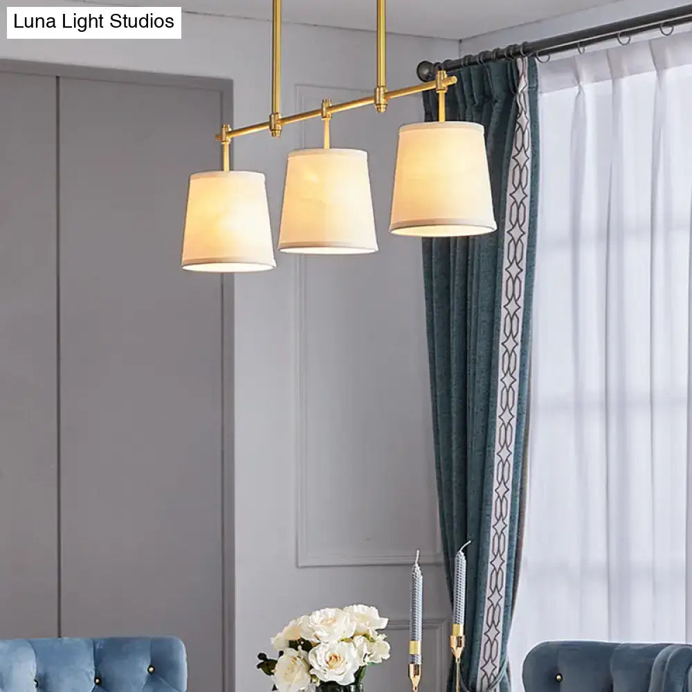 Modern gold pendant lamp with 3 fabric shades for dining rooms