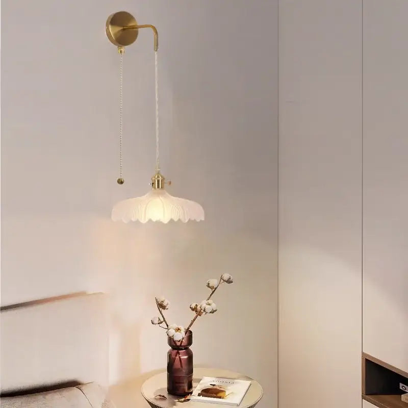 Modern gold petal led wall lights with pull chain bedroom sconce