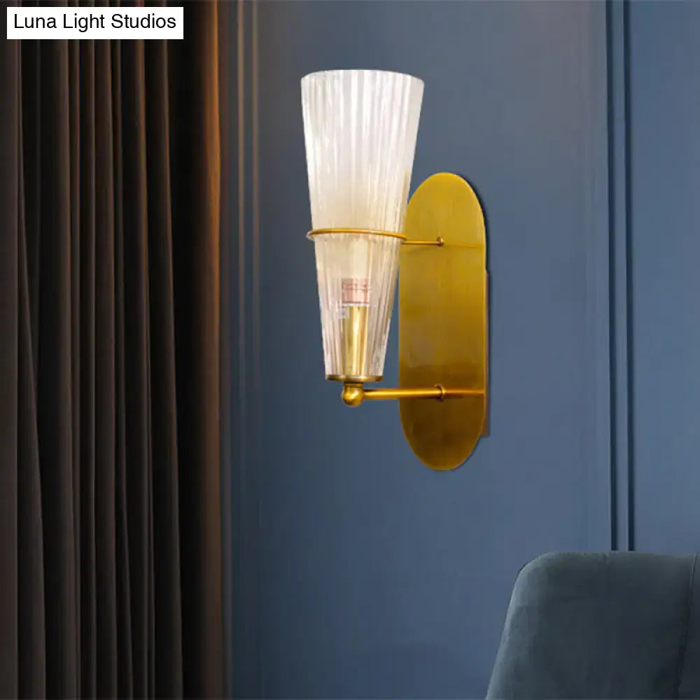 Modern gold ribbed glass wall sconce bedroom light