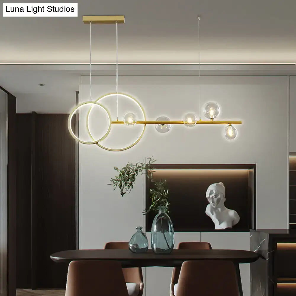 DecorBites™ Contemporary Linear and Ring LED Pendant Light for Dining Room - Metal Hanging Island Light with Clear Glass Shade