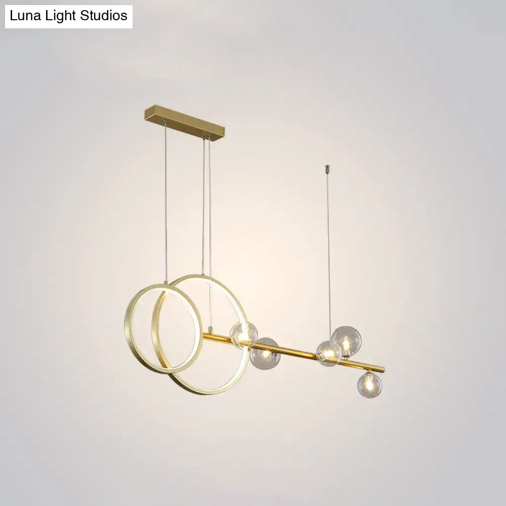 DecorBites™ Contemporary Linear and Ring LED Pendant Light for Dining Room - Metal Hanging Island Light with Clear Glass Shade