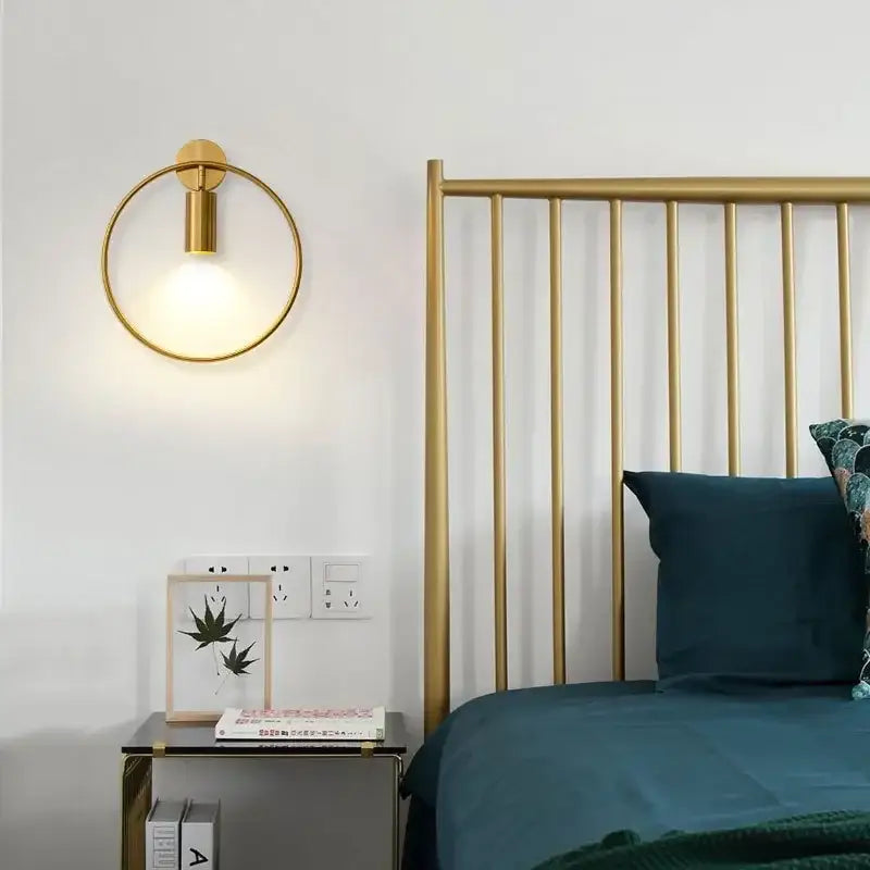 Modern gold ring led wall sconce light – bedroom adjustable fixture