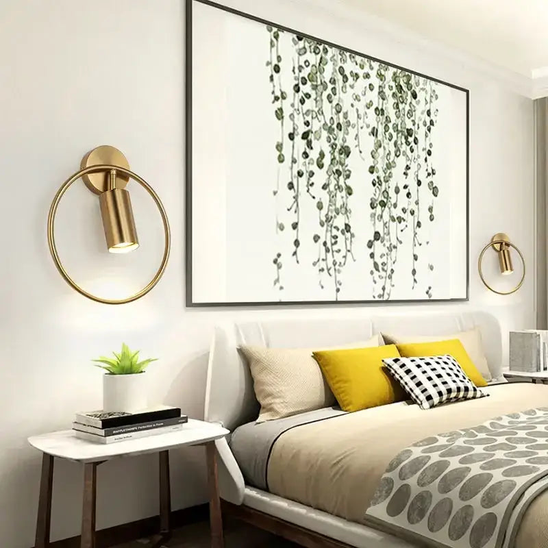 Modern gold ring led wall sconce light – bedroom adjustable fixture