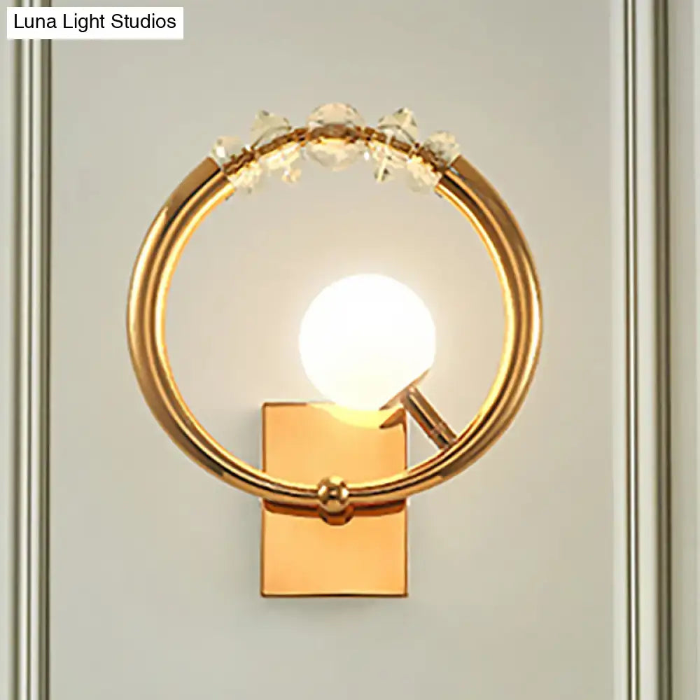 Modern gold ring wall sconce with crystal – bedroom light 110v-120v