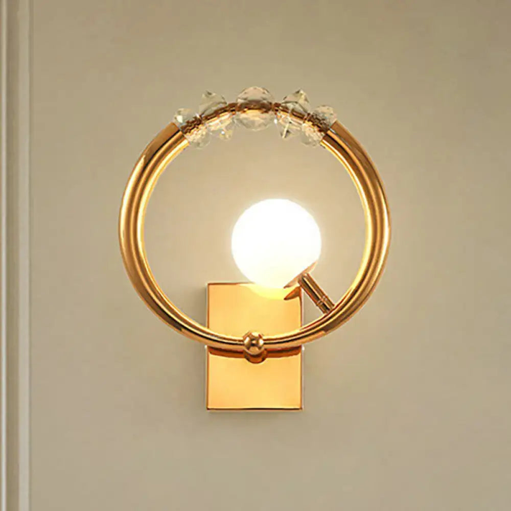 Modern gold ring wall sconce with crystal – bedroom light 110v-120v