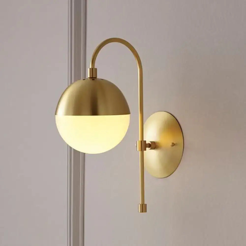 Modern gold round wall lamp with opal glass for bedroom