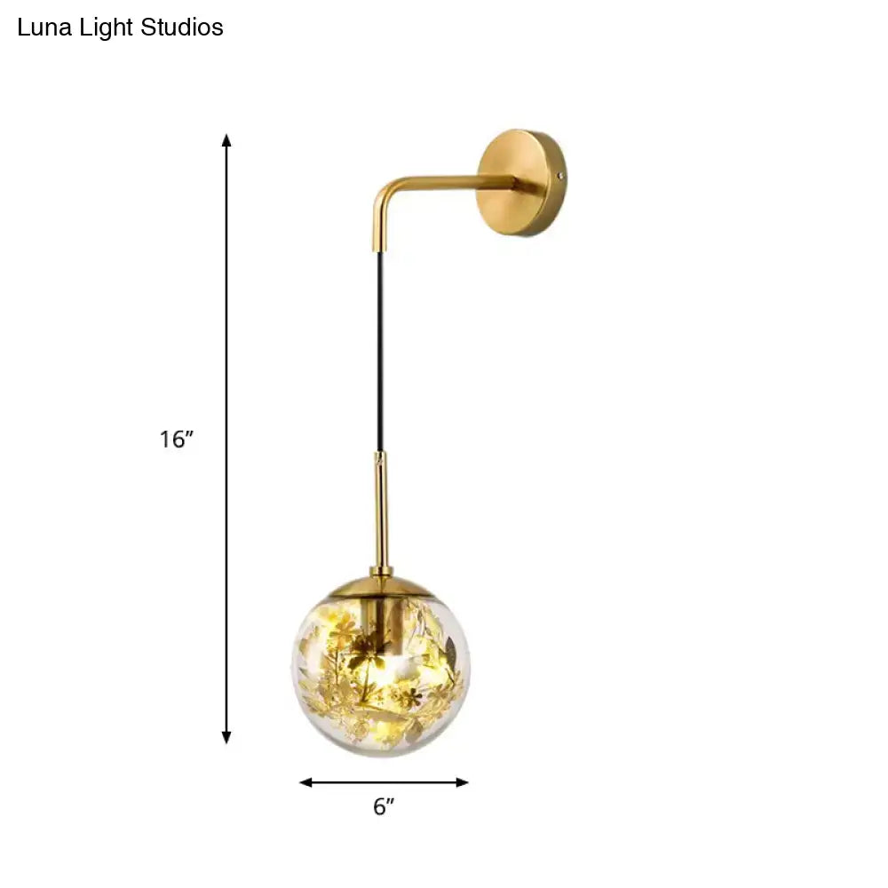 Modern gold shattered leaf clear glass globe sconce bedroom light fixture