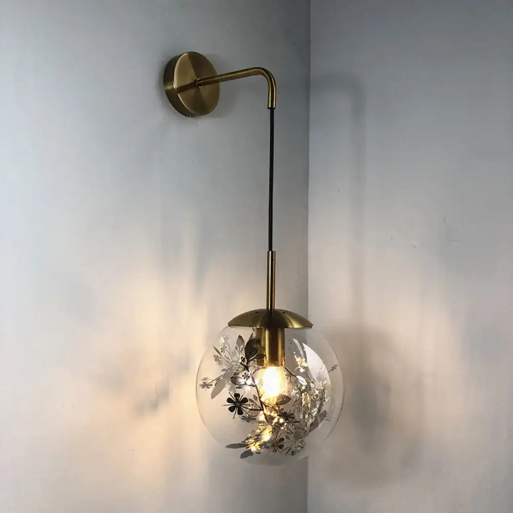 Modern gold shattered leaf clear glass globe sconce bedroom light fixture