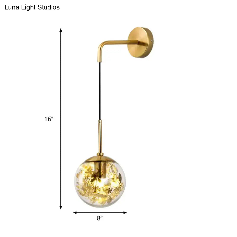 Modern gold shattered leaf clear glass globe sconce bedroom light fixture