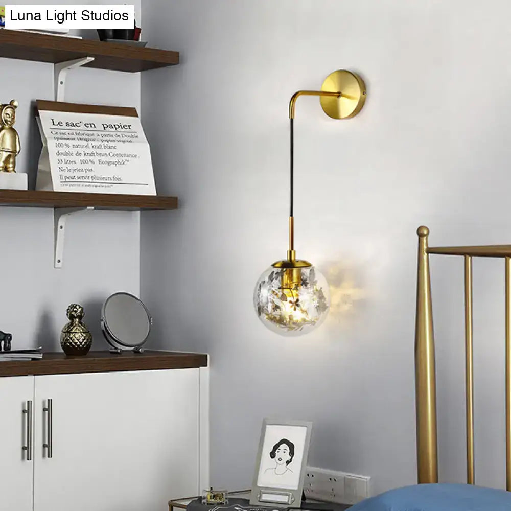 Modern gold shattered leaf clear glass globe sconce bedroom light fixture