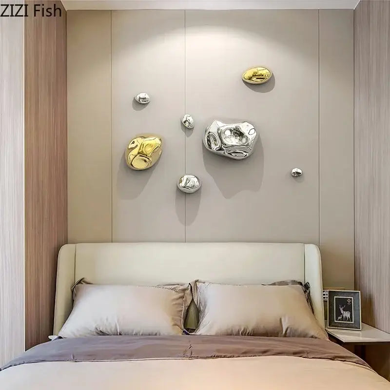 Modern gold & silver 3d stone wall ornaments living room decor