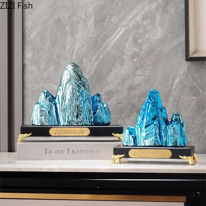 DecorBites™ Ceramic Mountain Sculpture Decor - Golden/Silver Landscape Ornament
