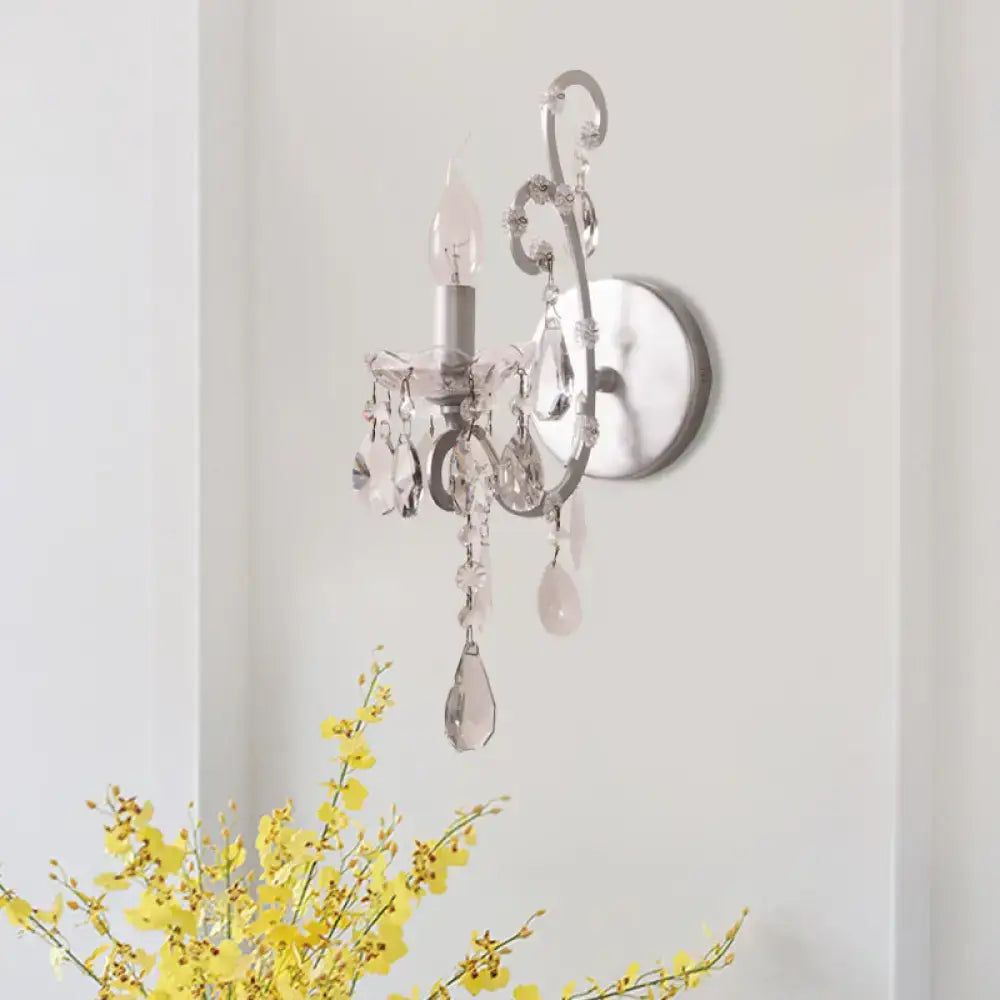 DecorBites™ Modern Wall Mount Metal Candelabra Sconce Light with Crystal Drop (Silver/Gold)