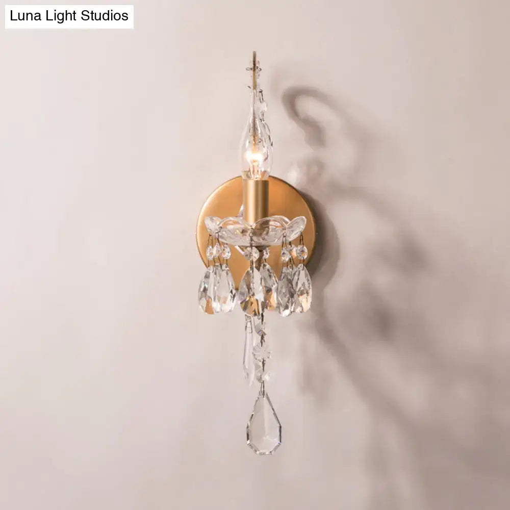 DecorBites™ Modern Wall Mount Metal Candelabra Sconce Light with Crystal Drop (Silver/Gold)