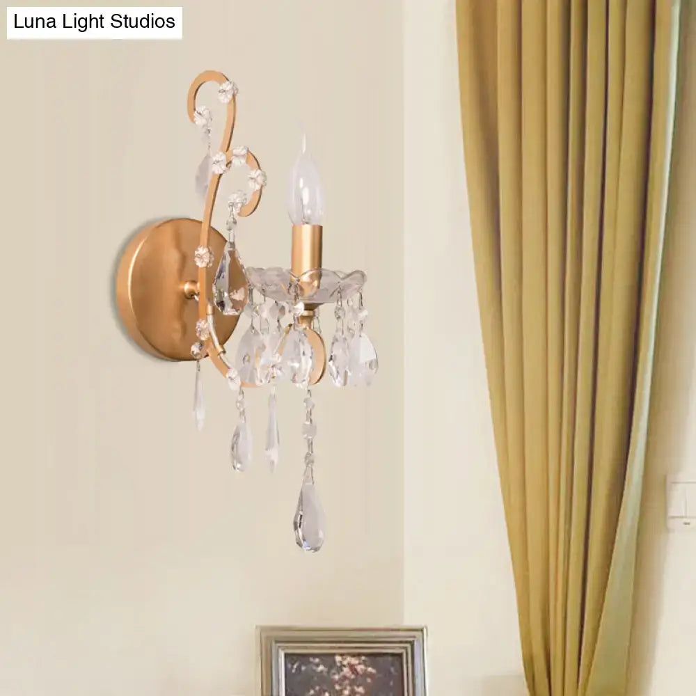 DecorBites™ Modern Wall Mount Metal Candelabra Sconce Light with Crystal Drop (Silver/Gold)
