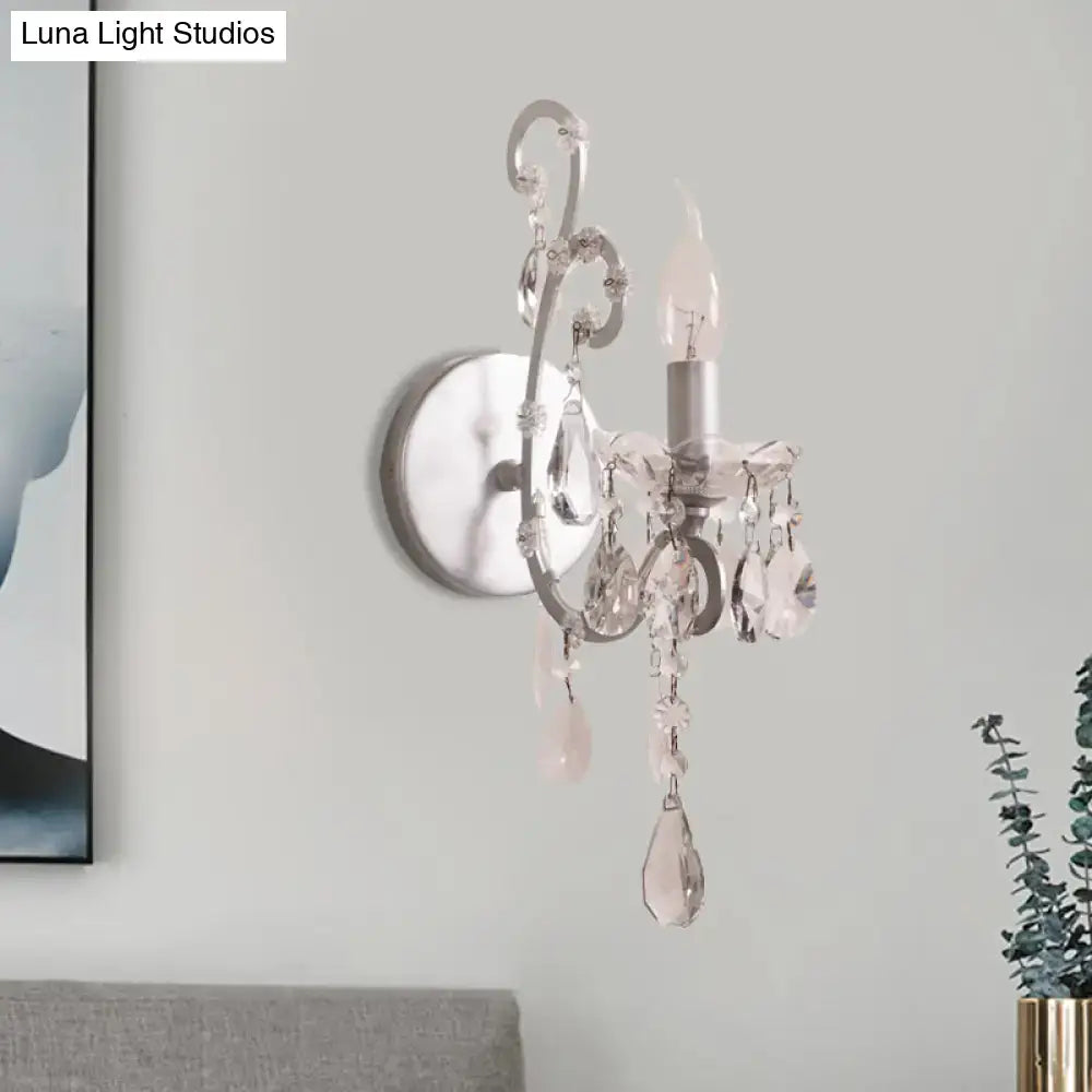 DecorBites™ Modern Wall Mount Metal Candelabra Sconce Light with Crystal Drop (Silver/Gold)