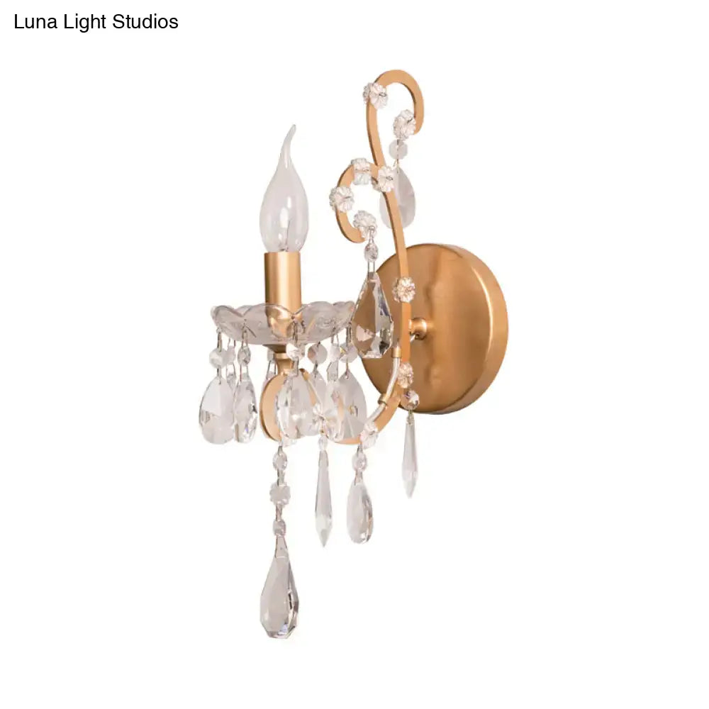 DecorBites™ Modern Wall Mount Metal Candelabra Sconce Light with Crystal Drop (Silver/Gold)