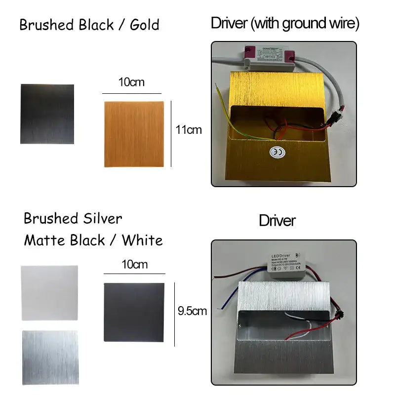 Modern gold & silver square wall lamps for bedroom