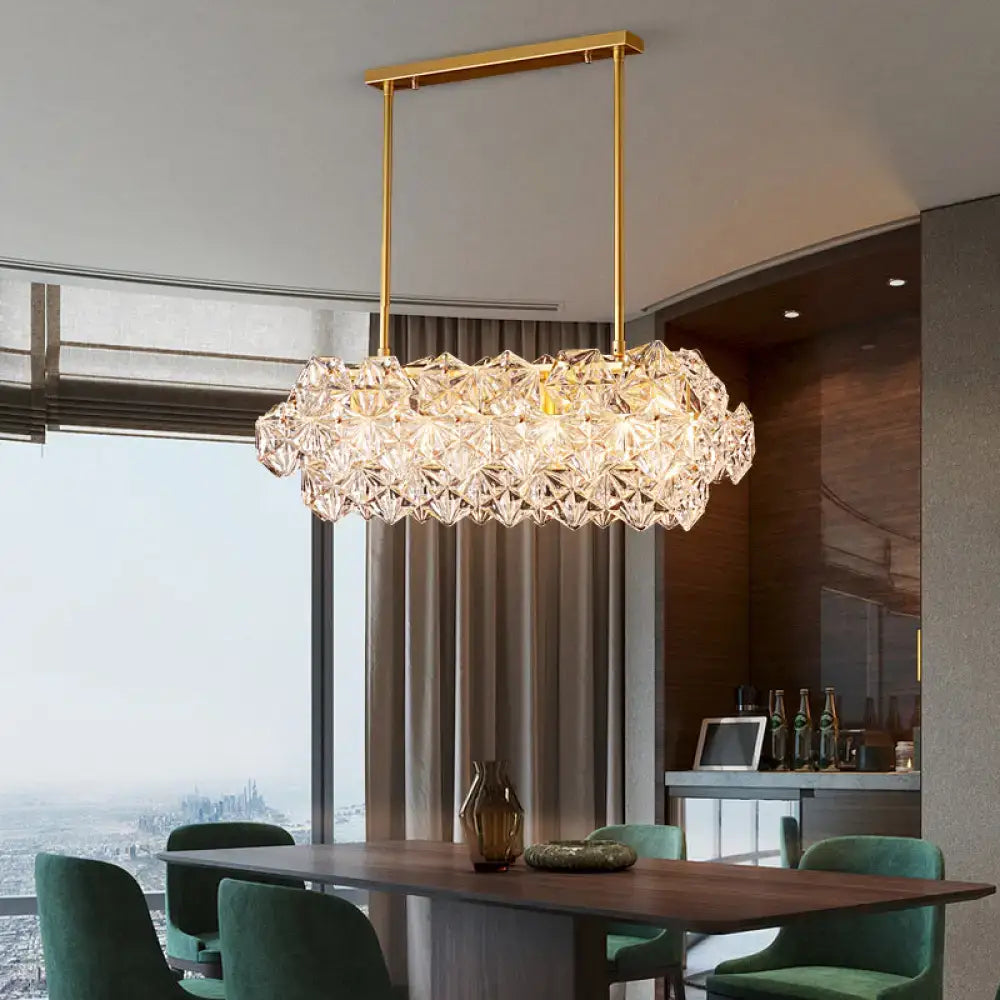 DecorBites™ Sleek 4-Bulb Snowflake Crystal Pendant Light Fixture: Modern Clear Oblong Design for Hanging Island
