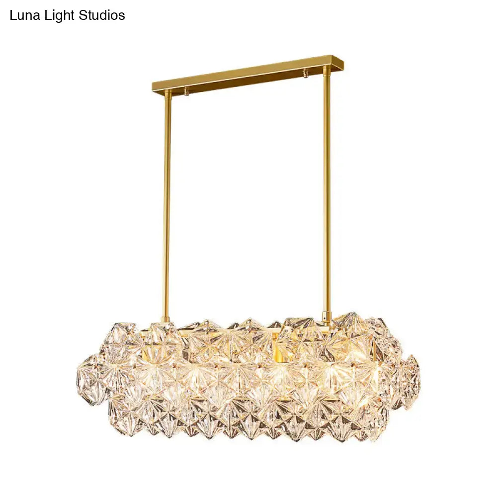 DecorBites™ Sleek 4-Bulb Snowflake Crystal Pendant Light Fixture: Modern Clear Oblong Design for Hanging Island