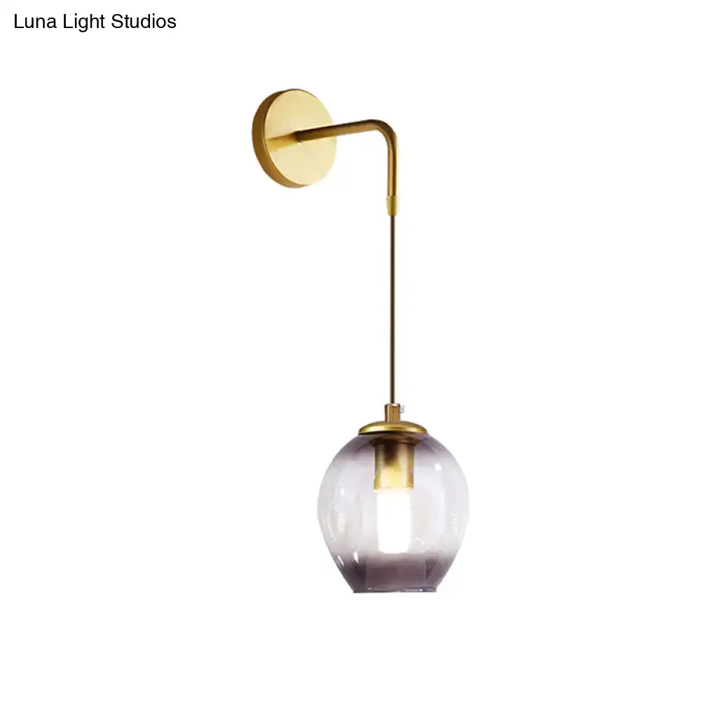 Modern gold tulip wall lamp with blue glass shade for bedroom