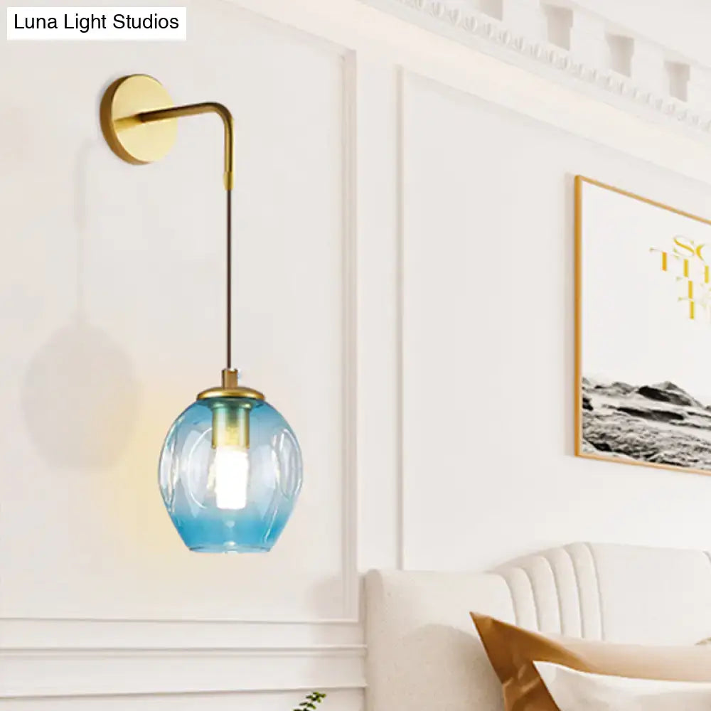 Modern gold tulip wall lamp with blue glass shade for bedroom