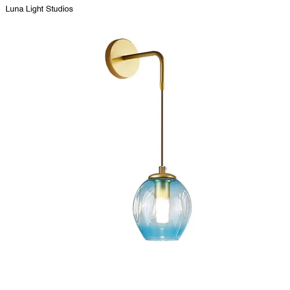 Modern gold tulip wall lamp with blue glass shade for bedroom