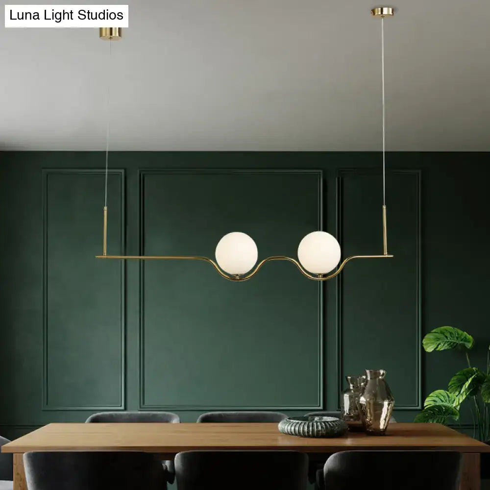 Modern gold two head glass shade pendant light – dining room