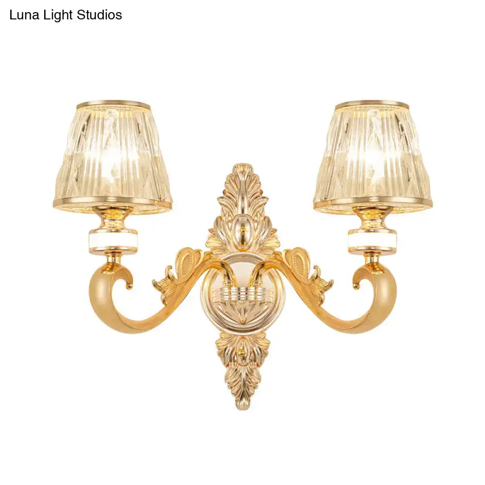Modern gold wall lamp fixture with crystal cone shade bedroom sconce