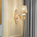 Modern gold wall lamp fixture with crystal cone shade bedroom sconce