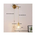 Modern gold wall lamp with clear glass shade – bedroom pull chain
