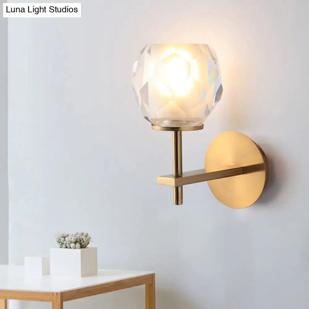 DecorBites™ Modern Stylish Clear Glass Wall Lamp with Faceted Globe Shade - Golden Wall Mounted Light for Hallway
