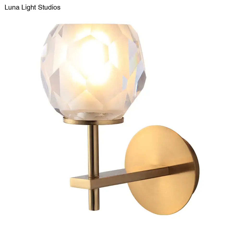 DecorBites™ Modern Stylish Clear Glass Wall Lamp with Faceted Globe Shade - Golden Wall Mounted Light for Hallway