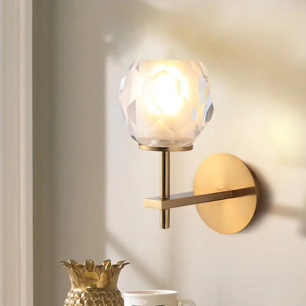 DecorBites™ Modern Stylish Clear Glass Wall Lamp with Faceted Globe Shade - Golden Wall Mounted Light for Hallway