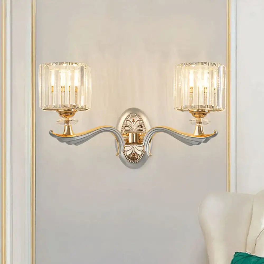 Modern gold wall light with clear crystal shade – living room sconce