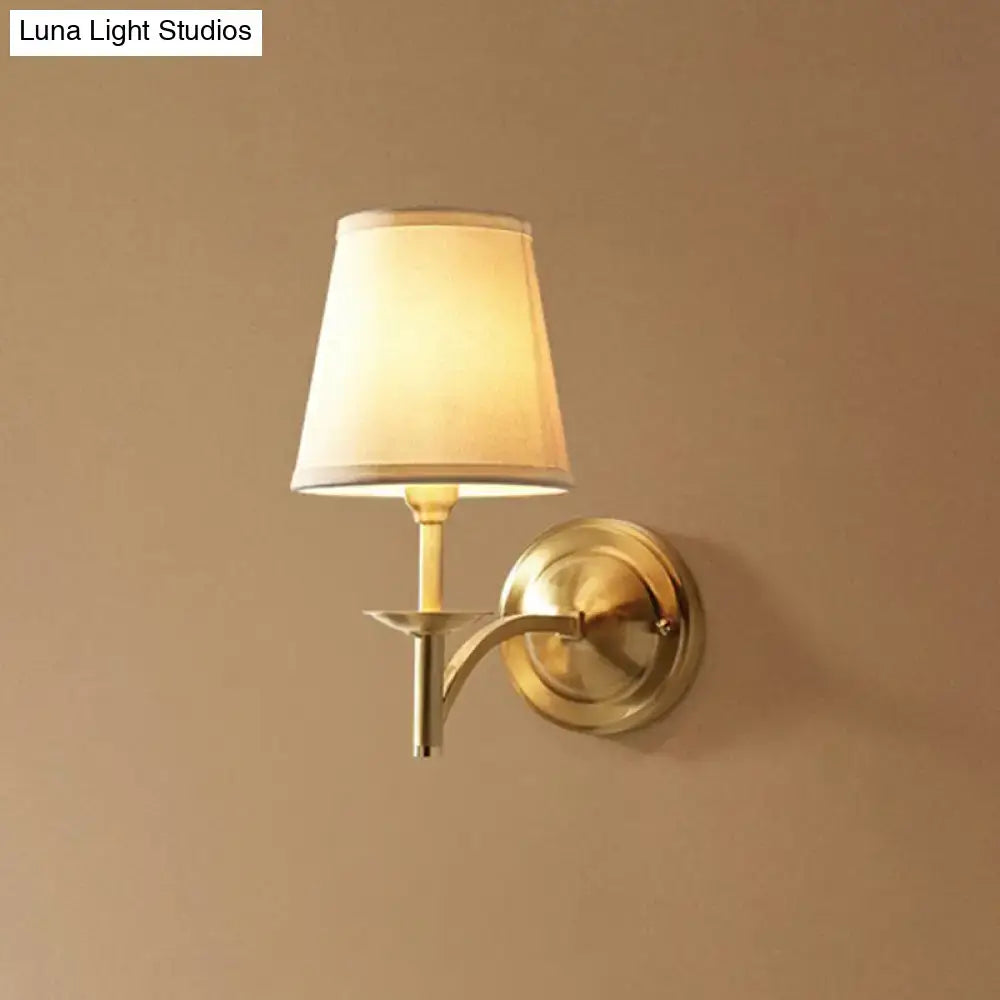 Modern gold wall light with fabric shade bedroom sconce