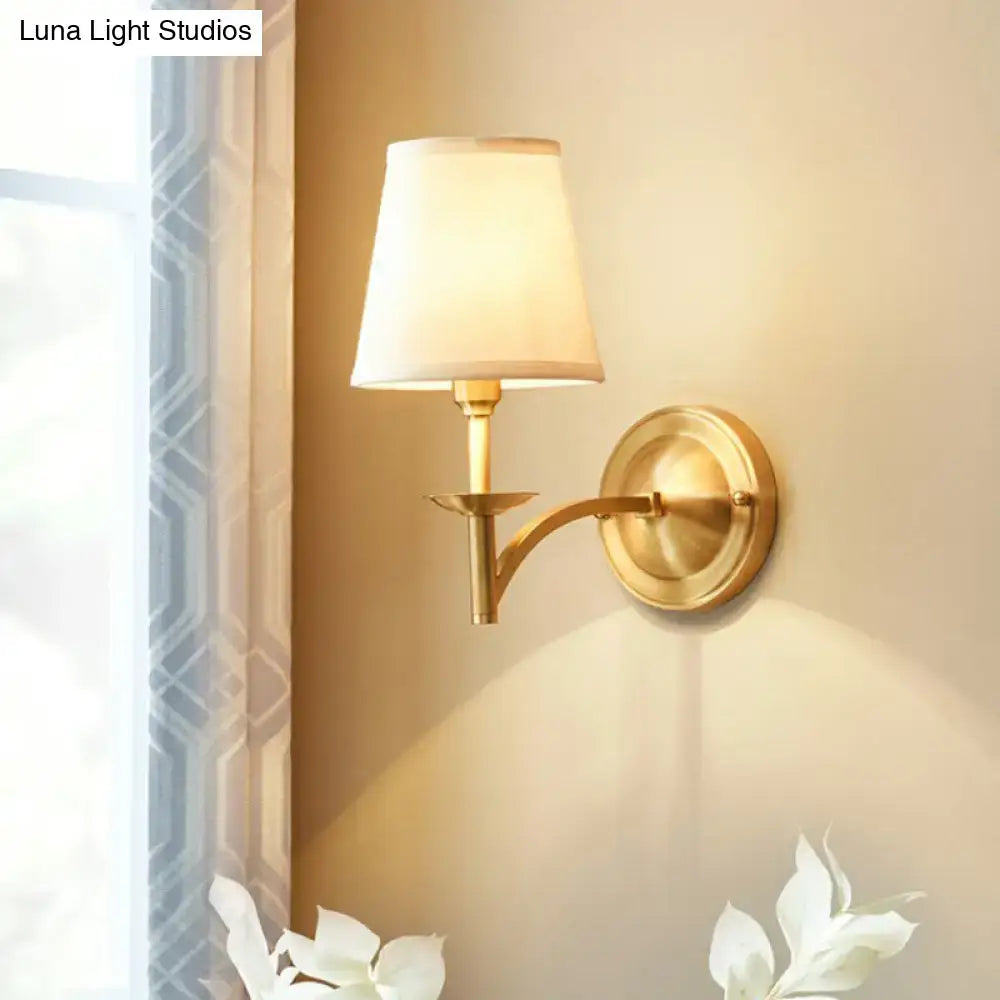 Modern gold wall light with fabric shade bedroom sconce