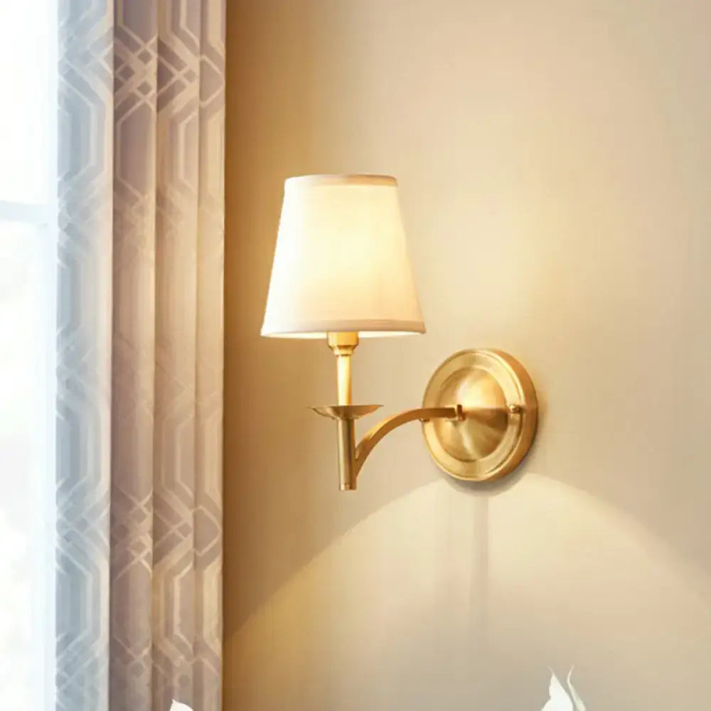 Modern gold wall light with fabric shade bedroom sconce