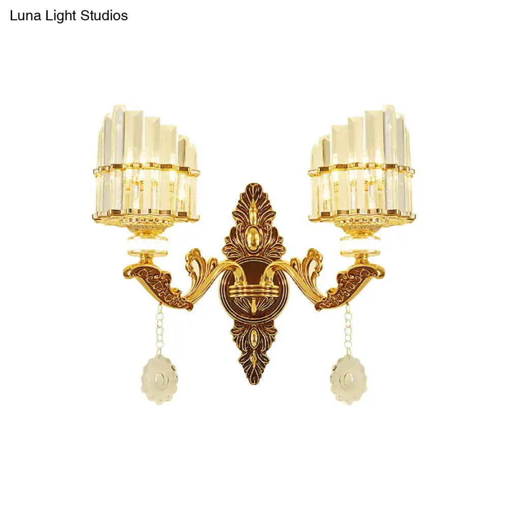 Modern gold wall mount light arc sconce with crystal for bedroom