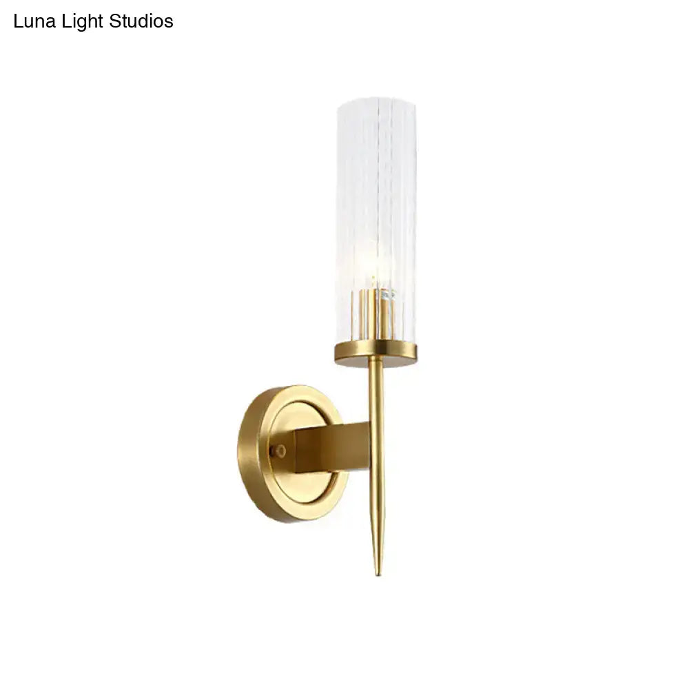 Modern gold wall sconce – bedroom ribbed glass 110v-120v led light