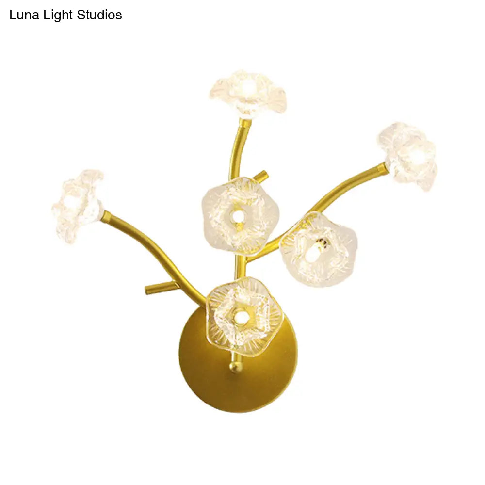 DecorBites™ Modern Gold Wall Sconce: Floral Bedside Lamp with Transparent Glass and 6 Bulbs