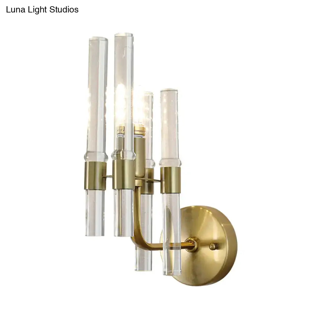 Modern gold wall sconce with clear crystal pipe for hallway